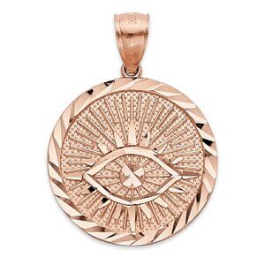 Solid 14k Rose Gold Evil Eye Pendant - Protective Diamond Cut Amulet